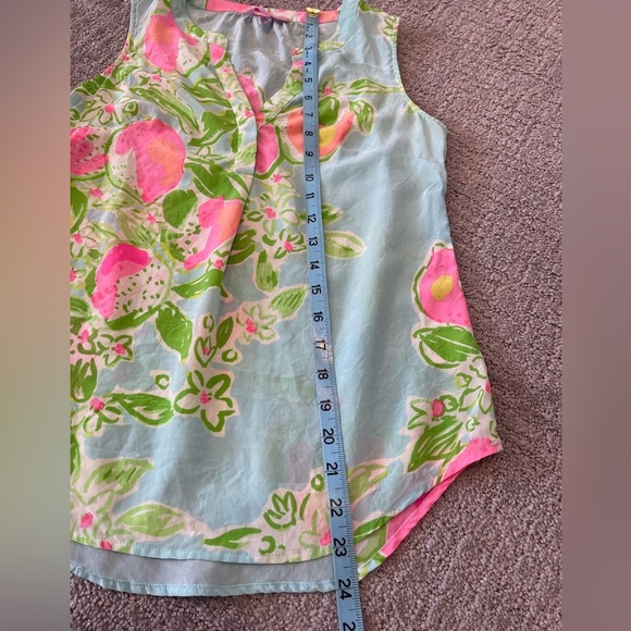 Lilly Pulitzer Stacey Floral Sleeveless Blouse - Blue and Pink, 100% Silk, XXS - Picture 9 of 14